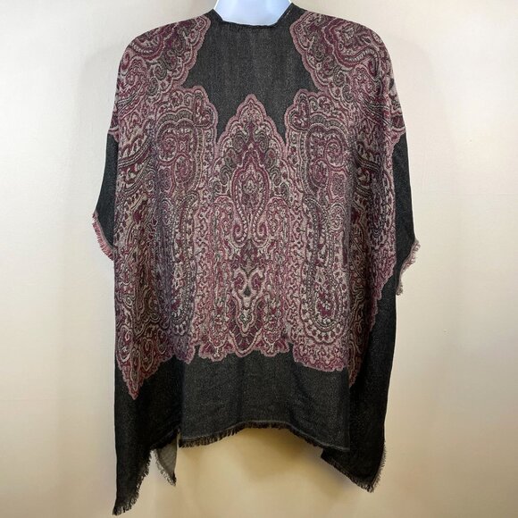Womens Blanket Kimono Shawl Wrap Fringe Top NWT One Size Shimmer Tapestry Duster - Picture 3 of 13